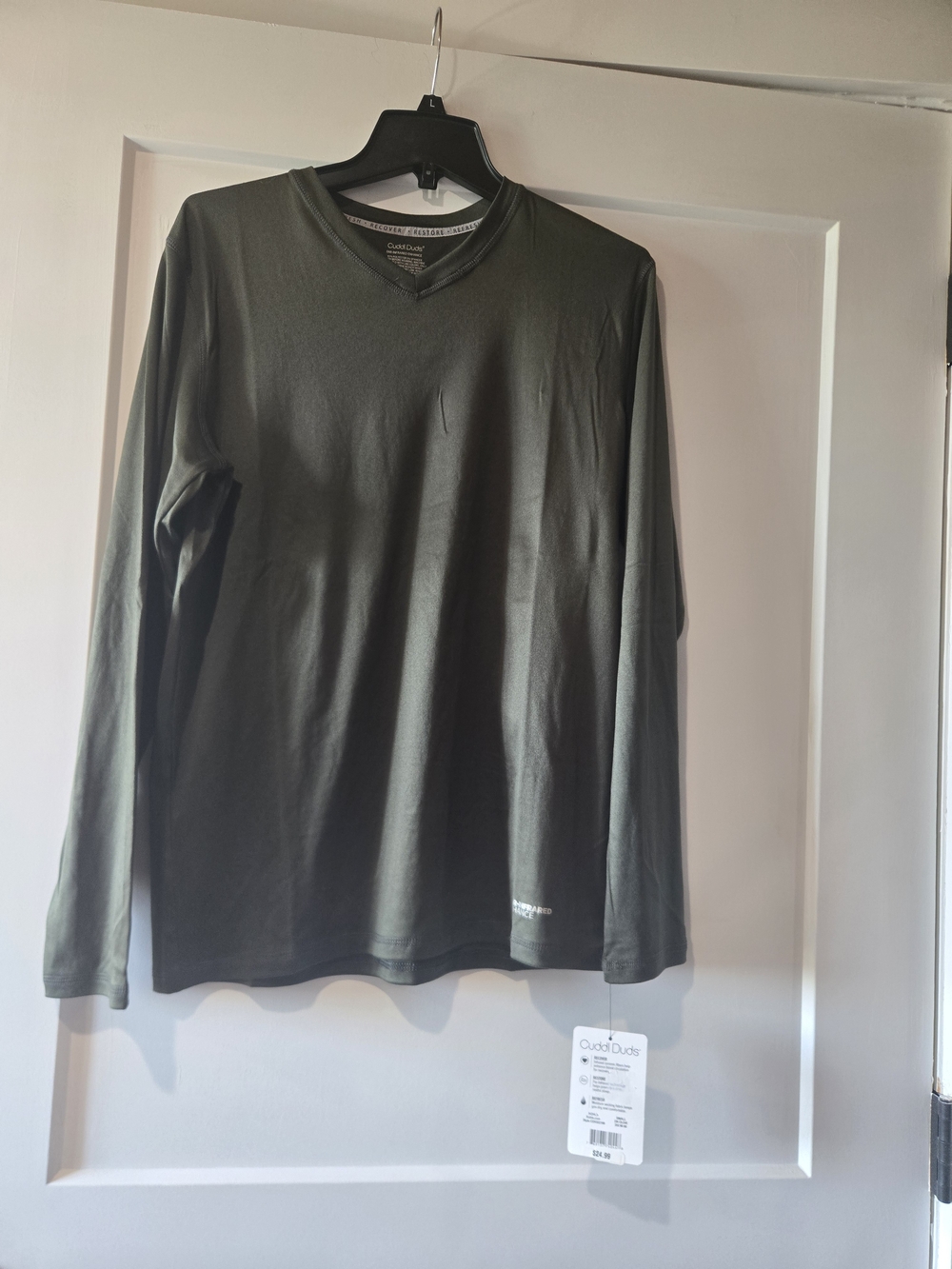 Cuddl Duds Olive Green Long Sleeve V-Neck Tee